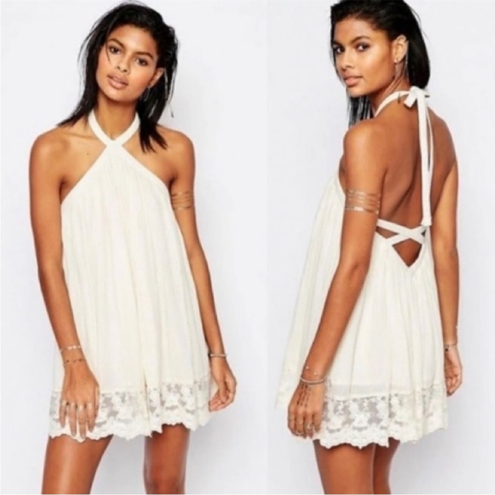 Tularosa Holden Halter Mini Dress Sleeveless Lace Trim Cream Size Small - Picture 2 of 9